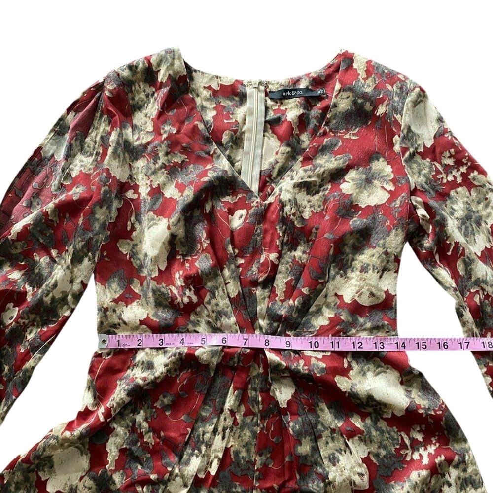 Ark & Co ivory Burgundy Floral Jumpsuit Long Sleeve Wrap Front Size Mediun boho - Picture 8 of 12